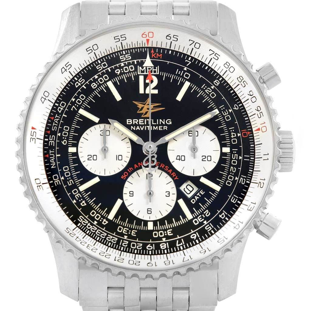 Breitling Navitimer 50th Anniversary Black Dial Watch A41322 Box Papers ...