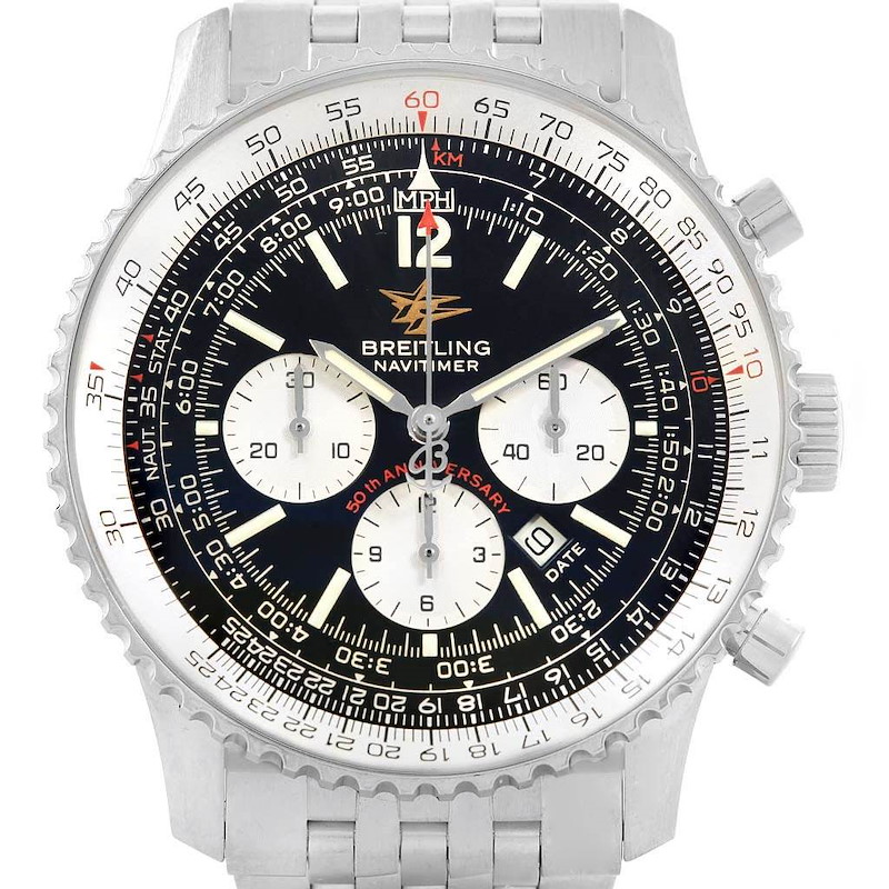 Breitling Navitimer 50th Anniversary Black Dial Watch A41322 Box Papers SwissWatchExpo