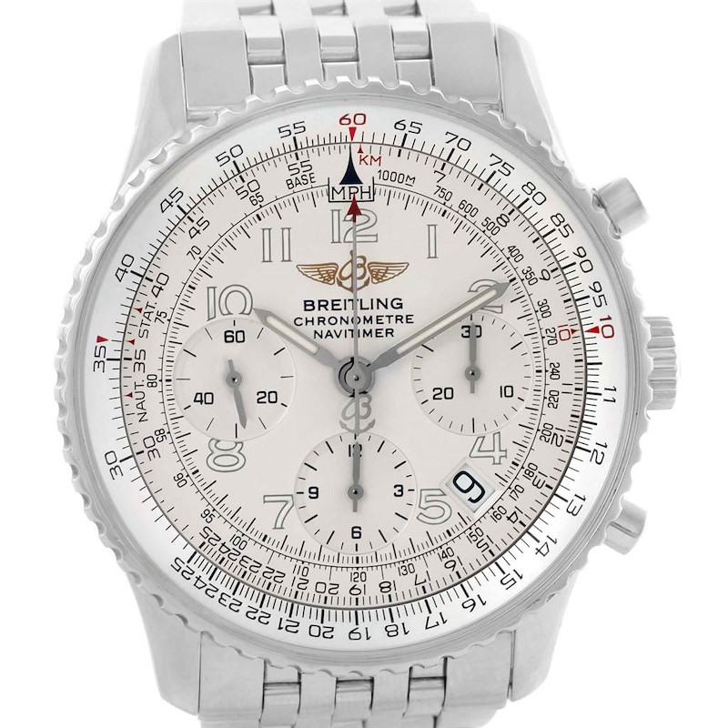 Breitling Navitimer Silver Arabic Dial Mens Watch A23322 Box Papers SwissWatchExpo