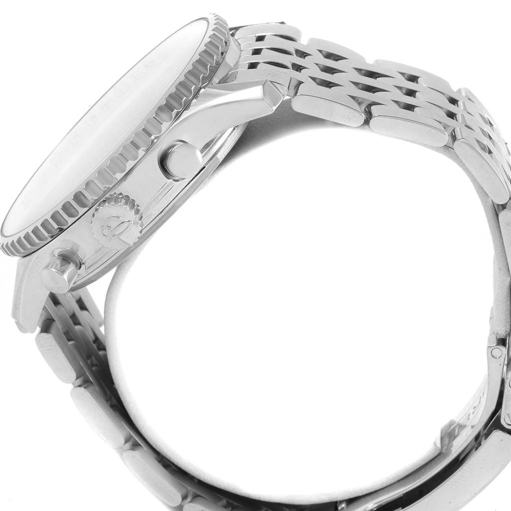 The image shows a side view of the Breitling Navitimer AB0127211C1A1 Men's Stainless Steel Blue Dial AB0127211C1A1 Men's Stainless Steel Blue Dial watch case, crown, pushers, and part of the metal bracelet.