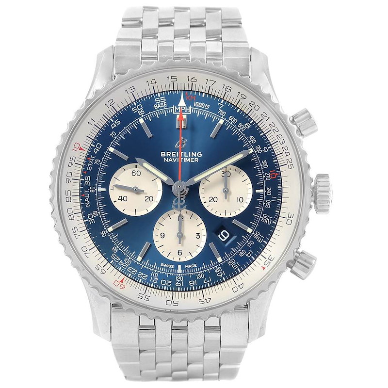 Breitling Navitimer 01 46mm Aurora Blue Dial Watch AB0127 Box papers SwissWatchExpo