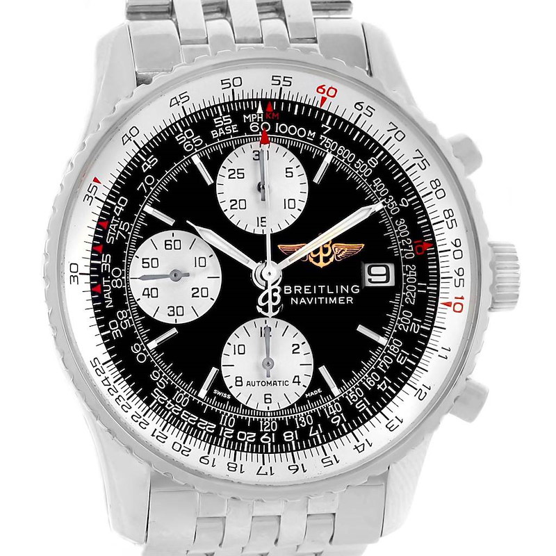Breitling Navitimer II Black Dial Steel Mens Watch A13322 Box Papers SwissWatchExpo