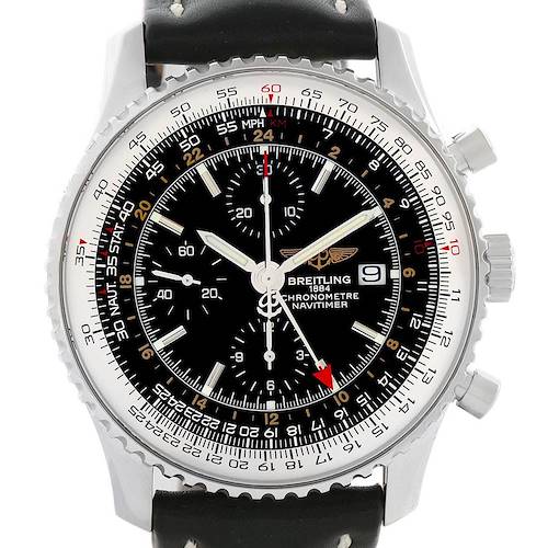 Photo of Breitling Navitimer World GMT Steel Black Dial Watch A24322 Papers