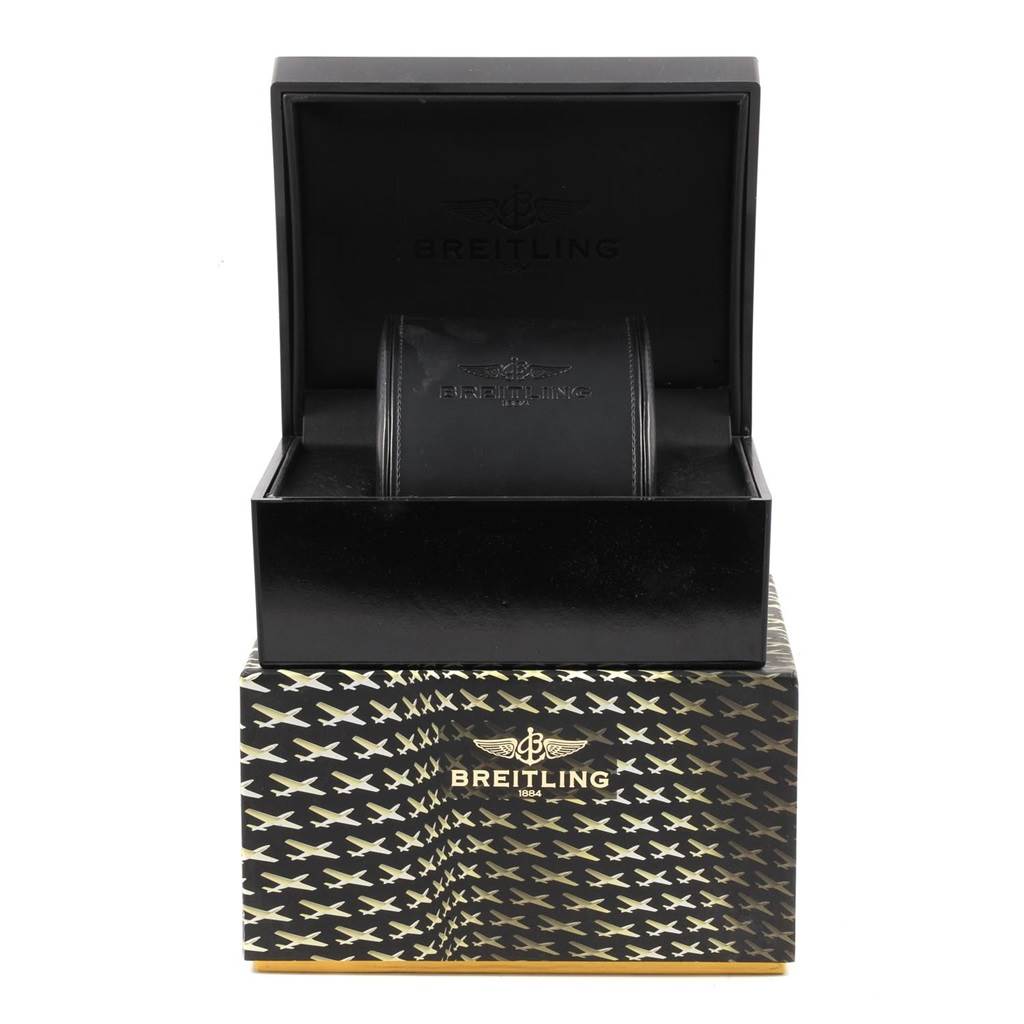 The image shows the open box and cushion for a Breitling Navitimer A23322 Men
s Stainless Steel Silver Dial A23322 Men
s Stainless Steel Silver Dial watch.