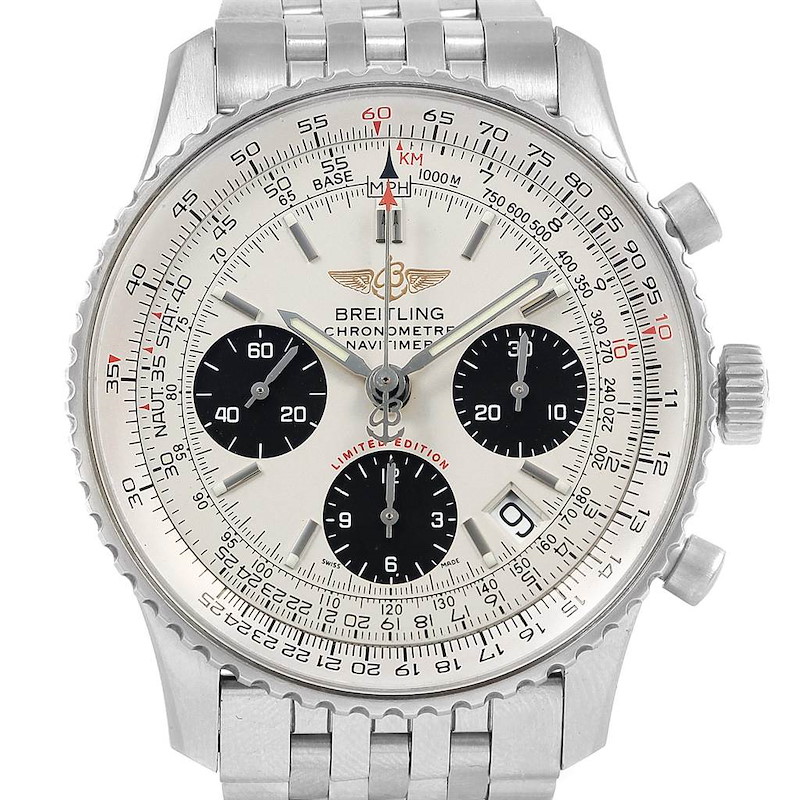 Breitling Navitimer Chronograph Panda Steel Mens Watch A23322 Box Papers SwissWatchExpo