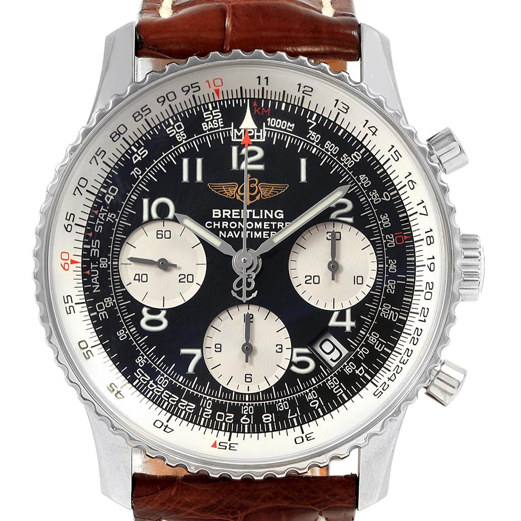 Breitling Navitimer Brown Strap Chronograph Steel Mens Watch A23322 