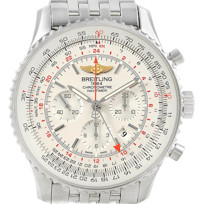 Breitling Navitimer GMT 48 Silver Dial Steel Mens Watch AB0441 SwissWatchExpo
