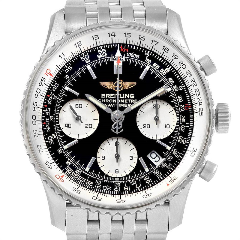 Breitling Navitimer Black Baton Dial Steel Mens Watch A23322 Box Papers SwissWatchExpo