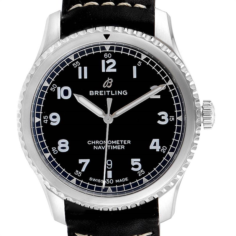 Breitling Navitimer Black Dial Leather Strap Steel Mens Watch A17314 SwissWatchExpo