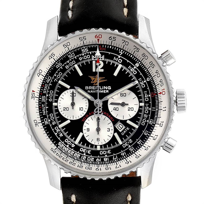 Breitling Navitimer 50th Anniversary Black Dial Steel Mens Watch A41322 SwissWatchExpo