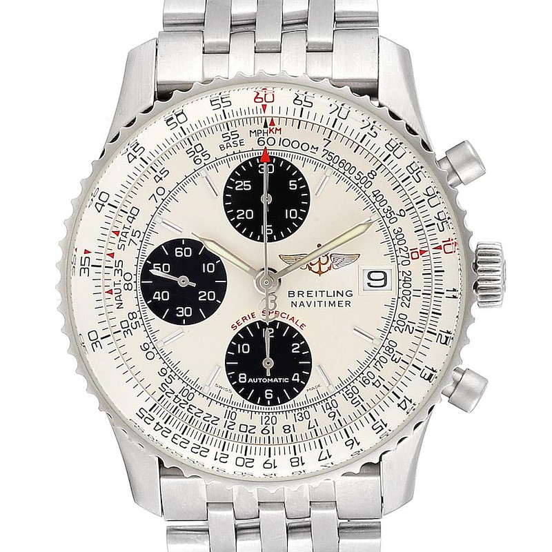 Breitling Navitimer Fighter Panda Dial Steel Watch A13330 Box papers SwissWatchExpo