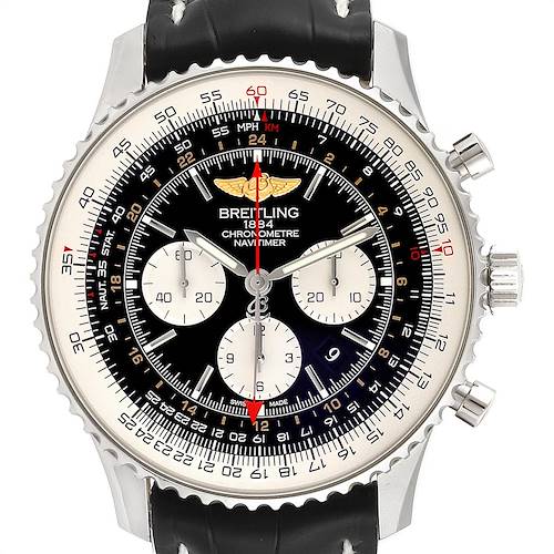Photo of Breitling Navitimer GMT 48 Black Dial Leather Strap Mens Watch AB0441