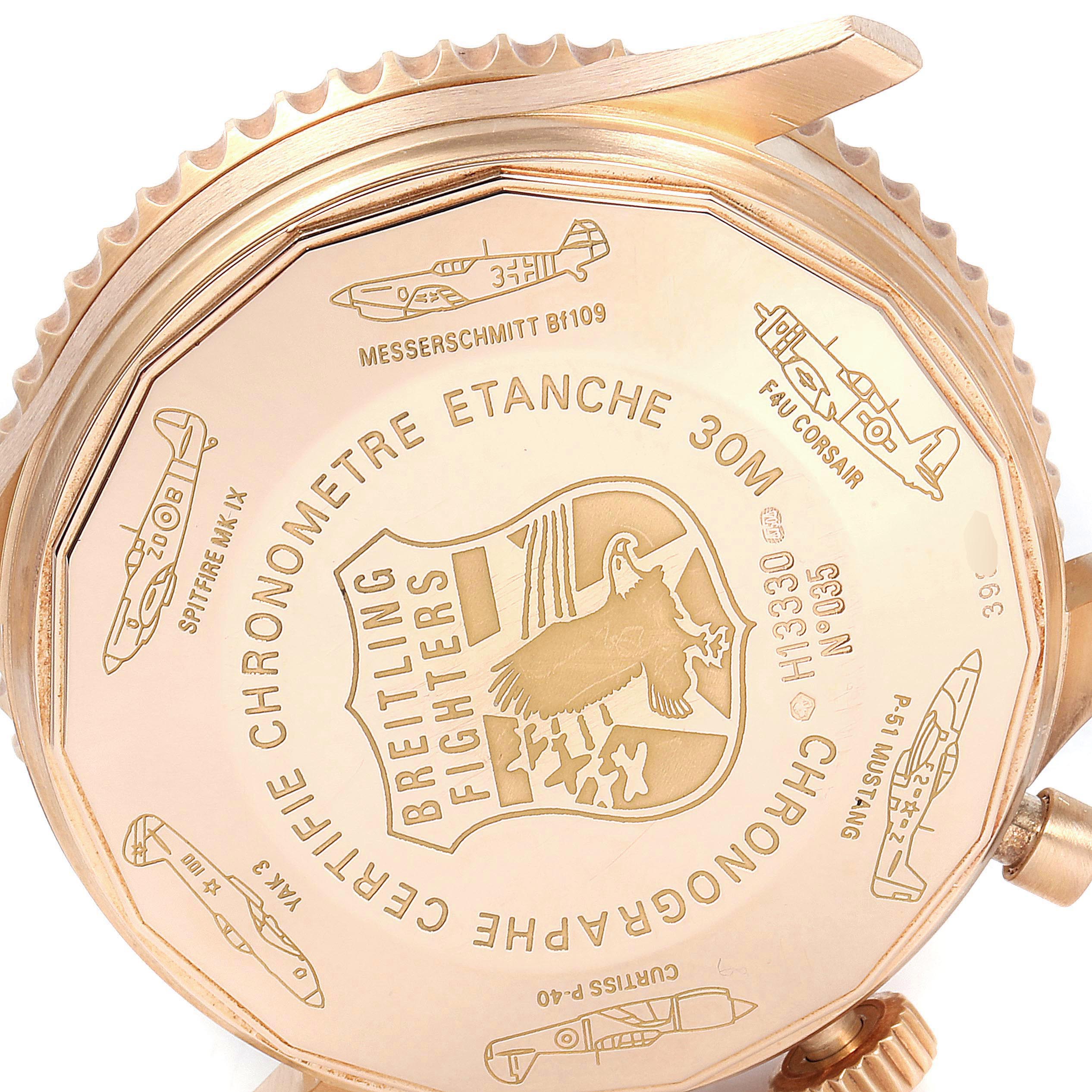 This image shows the engraved case back of a Breitling Navitimer H13330 Men's Yellow Gold Black Dial H13330 Men's Yellow Gold Black Dial watch, viewed from the back.