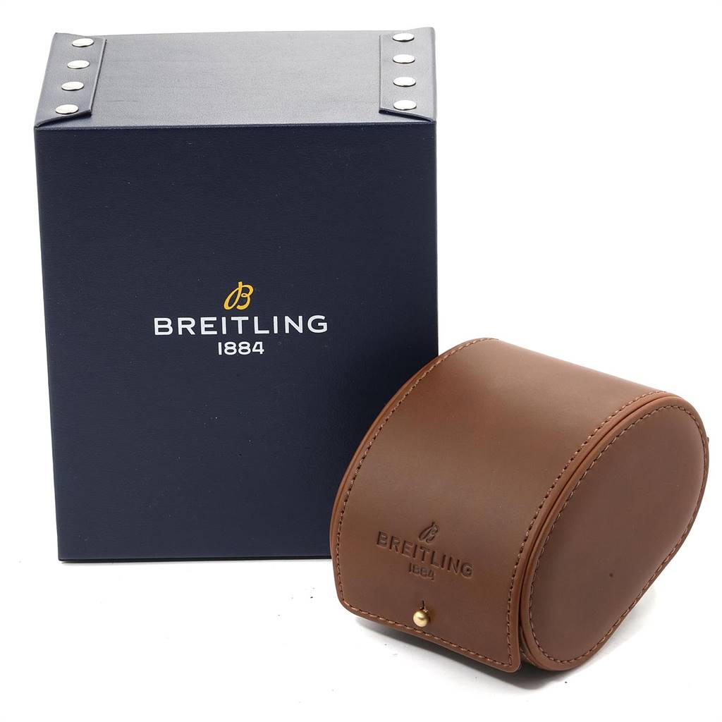 The image shows the packaging and leather case of the Breitling Navitimer A23322 Men
s Stainless Steel Black Dial A23322 Men
s Stainless Steel Black Dial watch.