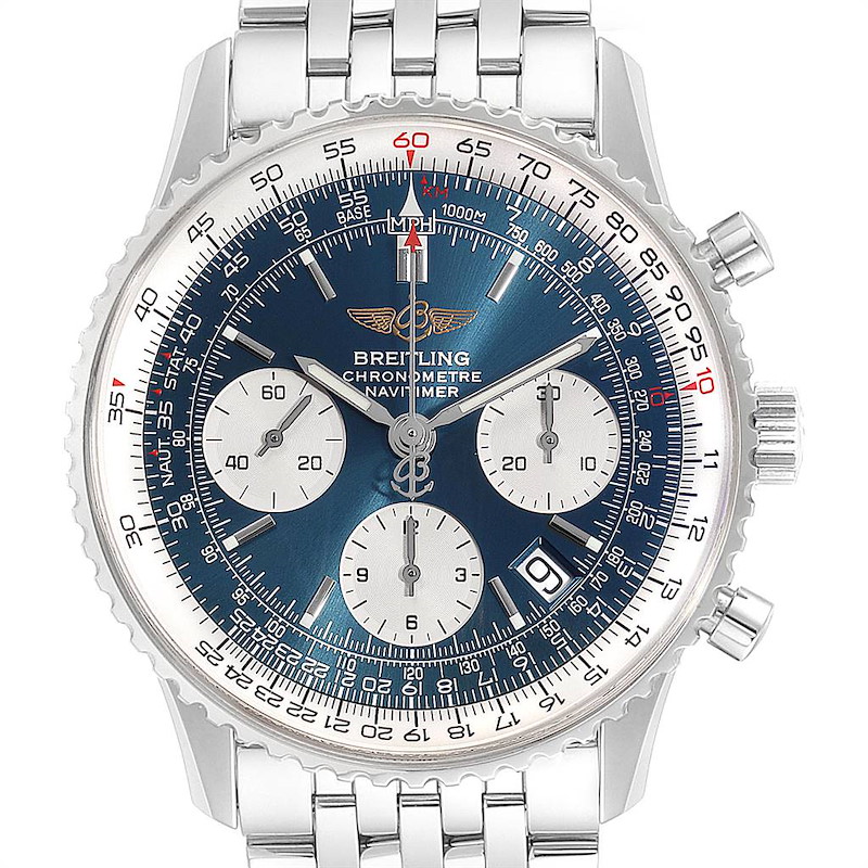 Breitling Navitimer 42mm Blue Dial Chronograph Steel Mens Watch A23322 SwissWatchExpo