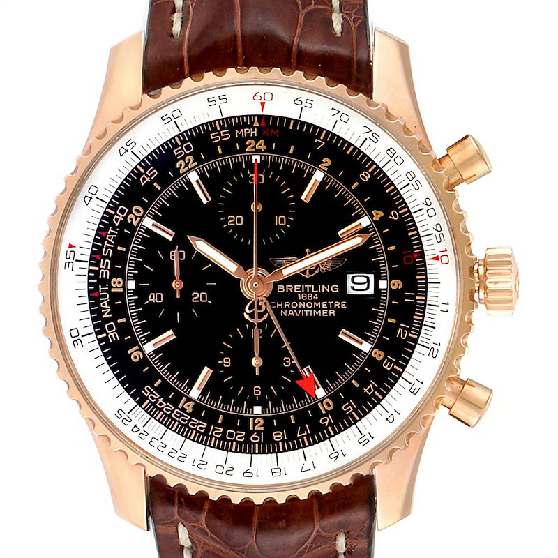 Breitling Navitimer World Rose Gold Limited Edition Mens Watch R24322 SwissWatchExpo