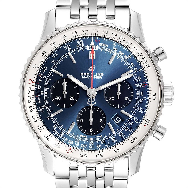 Breitling Navitimer 01 Blue Dial Chronograph Steel Mens Watch AB0121 SwissWatchExpo