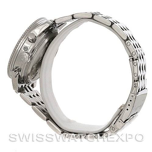 The image shows a side view of a Breitling Navitimer A1935012/B774SS Men's Stainless Steel Black Dial A1935012/B774SS Men's Stainless Steel Black Dial watch, featuring its stainless steel case, bezel, and bracelet.