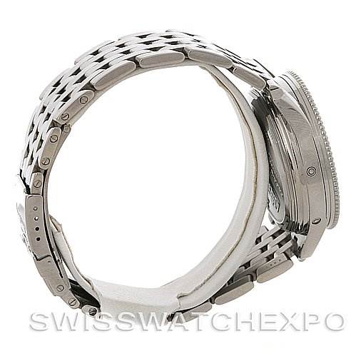 This image shows the side view of a Breitling Navitimer A1935012/B774SS Men's Stainless Steel Black Dial A1935012/B774SS Men's Stainless Steel Black Dial watch, highlighting the bracelet and case details.