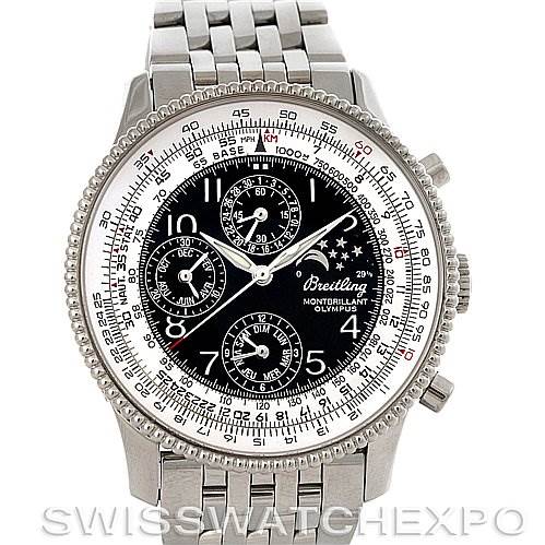 The image shows a front view of a Breitling Navitimer A1935012/B774SS Men's Stainless Steel Black Dial A1935012/B774SS Men's Stainless Steel Black Dial watch, displaying its dial, bezel, and bracelet clearly.