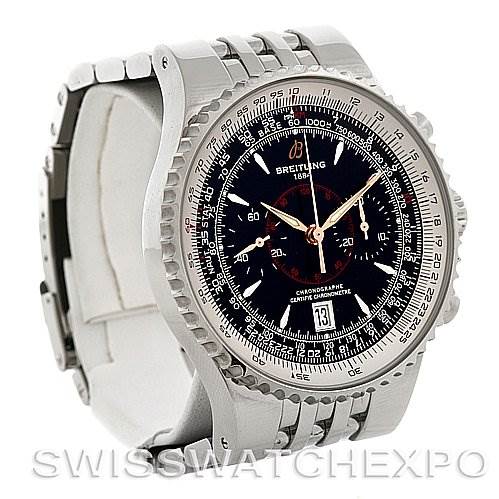 The photo shows a Breitling Navitimer A23340 Men's Stainless Steel Black Dial A23340 Men's Stainless Steel Black Dial watch at an oblique angle highlighting the bezel, dial, and part of the bracelet.