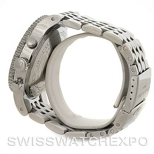 The image shows a side view of a Breitling Navitimer A23340 Men's Stainless Steel Black Dial A23340 Men's Stainless Steel Black Dial watch, focusing on its stainless steel bracelet and case with visible pushers and crown.