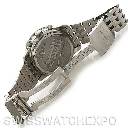 This image shows the backside and metal bracelet clasp of a Breitling Navitimer A1935012 Men's Stainless Steel Black Dial A1935012 Men's Stainless Steel Black Dial watch, with the brand's engraving visible.