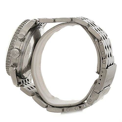 This is a side-view image of a Breitling Navitimer A13330 Men's Stainless Steel Black Dial A13330 Men's Stainless Steel Black Dial watch, showing the case, crown, and stainless steel bracelet.