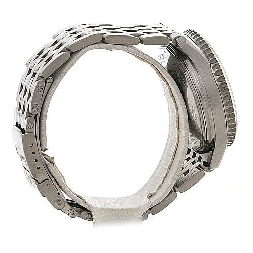 The image shows a side view of the Breitling Navitimer A13330 Men's Stainless Steel Black Dial A13330 Men's Stainless Steel Black Dial watch with a focus on the metal bracelet and case.