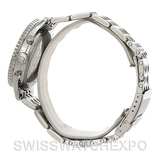 The image shows a side view of the Breitling Navitimer A13022 Men's Stainless Steel Blue Dial A13022 Men's Stainless Steel Blue Dial watch, highlighting the metal bracelet and crown.