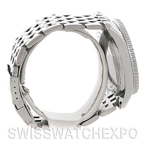 The image shows a side profile of a Breitling Navitimer A24322 Men's Stainless Steel White Dial A24322 Men's Stainless Steel White Dial, featuring the watch case, bezel, and metal bracelet.