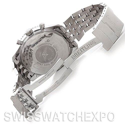 The image shows the back and partially open clasp of a Breitling Navitimer A24322 Men's Stainless Steel White Dial A24322 Men's Stainless Steel White Dial watch.