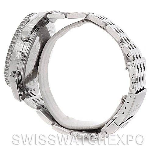 The image shows the side profile of a Breitling Navitimer A24322 Men's Stainless Steel Black Dial A24322 Men's Stainless Steel Black Dial watch, highlighting the case, bezel, crown, and bracelet.