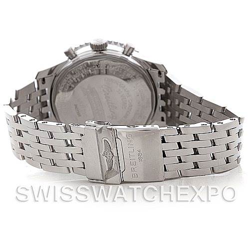 The image shows the back view of the Breitling Navitimer A21330 Men's Stainless Steel Beige Dial A21330 Men's Stainless Steel Beige Dial watch, highlighting its stainless steel bracelet and clasp.