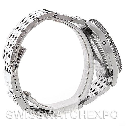 The image shows a side view of the Breitling Navitimer A21330 Men's Stainless Steel Beige Dial A21330 Men's Stainless Steel Beige Dial, highlighting the metal bracelet, clasp, and case detailing.