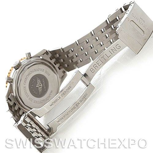 The image shows the backside and clasp of a Breitling Navitimer D30022 Men's Stainless Steel Black Dial D30022 Men's Stainless Steel Black Dial watch, highlighting the bracelet and engraved details.