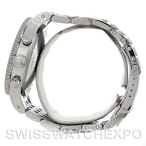 This image shows the side view of a Breitling Navitimer A23340 Men's Stainless Steel Brown Dial A23340 Men's Stainless Steel Brown Dial watch, focusing on its case and metal bracelet.