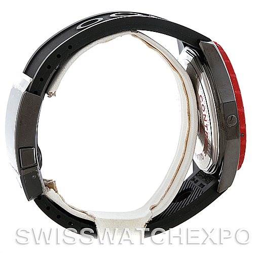 The image shows the Navitimer watch by Breitling from a side angle, highlighting the strap, case, and back of the watch.