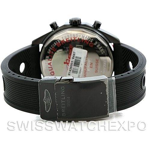 The image shows the backside of the Breitling Navitimer M14360 Men's Stainless Steel Black Dial M14360 Men's Stainless Steel Black Dial watch, focusing on the clasp and part of the strap.