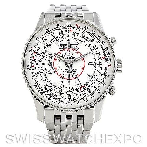 The image shows a front view of a Breitling Navitimer A21330 Men
s Stainless Steel Beige Dial A21330 Men
s Stainless Steel Beige Dial watch, displaying the face, bezel, and part of the bracelet.