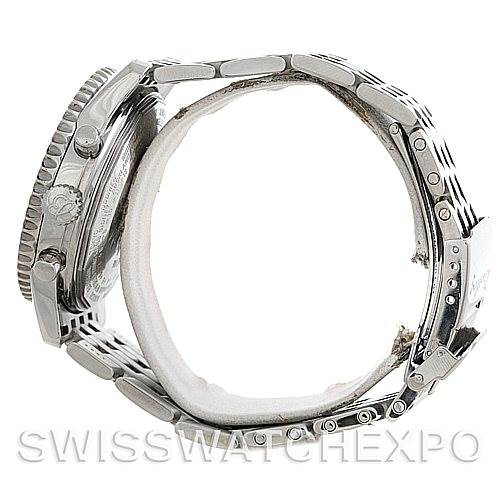 This image shows a side profile of a Breitling Navitimer A21330 Men
s Stainless Steel Beige Dial A21330 Men
s Stainless Steel Beige Dial watch, highlighting the bezel, crown, pushers, and bracelet.