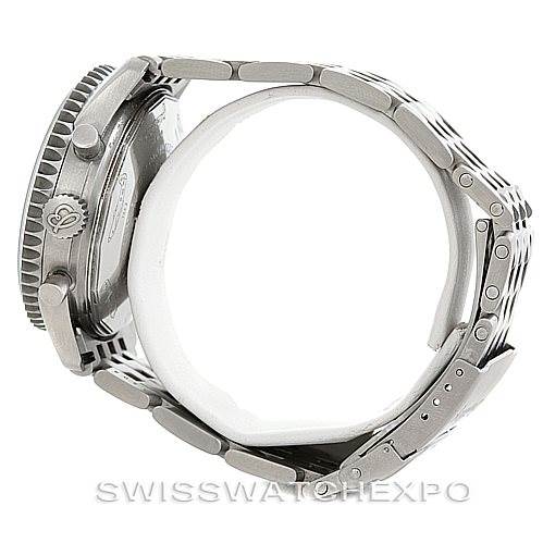 The image shows a side view of a Breitling Navitimer A13330 Men's Stainless Steel Black Dial A13330 Men's Stainless Steel Black Dial watch, highlighting the case, crown, and partial bracelet.