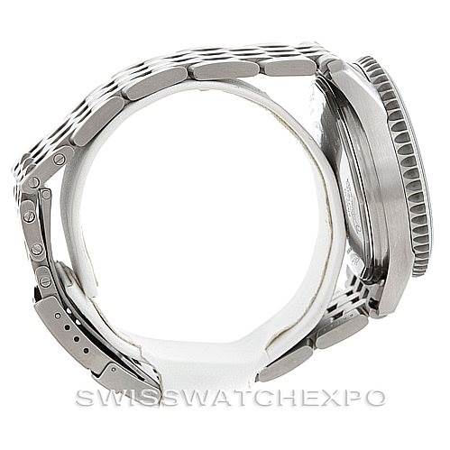 This image shows a side profile view of a Breitling Navitimer A13330 Men's Stainless Steel Black Dial A13330 Men's Stainless Steel Black Dial watch, highlighting the bracelet, case side, and crown.