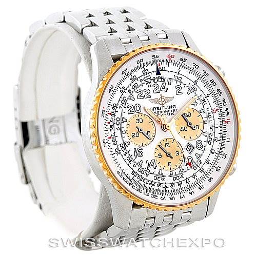 The image shows a Breitling Navitimer D22322 Men's Stainless Steel Silver Dial D22322 Men's Stainless Steel Silver Dial watch from a front-left angle, highlighting the dial, bezel, and bracelet.