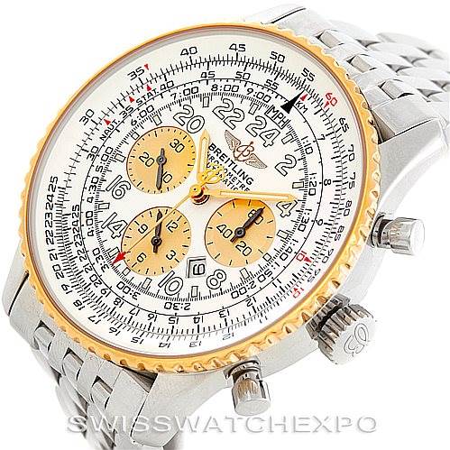 The image shows a Breitling Navitimer D22322 Men's Stainless Steel Silver Dial D22322 Men's Stainless Steel Silver Dial watch at an angled close-up, displaying its dial, bezel, case, and partial bracelet.