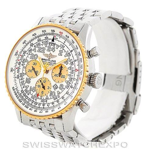 The image shows a Breitling Navitimer D22322 Men's Stainless Steel Silver Dial D22322 Men's Stainless Steel Silver Dial watch angled from the front and right side, displaying the dial, bezel, and part of the bracelet.