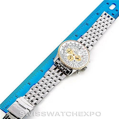 The image shows a Breitling Navitimer D22322 Men's Stainless Steel Silver Dial D22322 Men's Stainless Steel Silver Dial watch, photographed from above, displaying the dial, bezel, and stainless-steel bracelet next to a ruler.