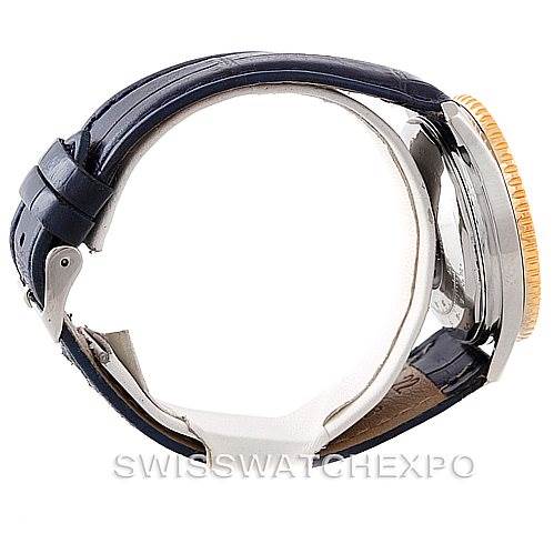 The image shows a side view of a Breitling Navitimer D13022 Men's Stainless Steel Blue Dial D13022 Men's Stainless Steel Blue Dial watch, displaying the strap, buckle, and case, with a focus on the crown and bezel.