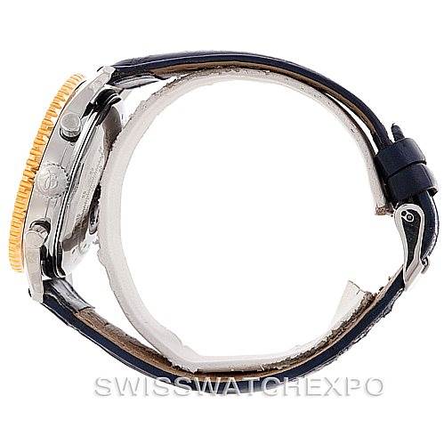 This image shows a side view of a Breitling Navitimer D13022 Men's Stainless Steel Blue Dial D13022 Men's Stainless Steel Blue Dial watch, displaying the case, crown, pushers, and strap.