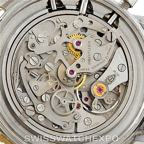 The image shows the inner mechanical components, gears, and movement of a Breitling Navitimer 81600 Men
s Stainless Steel Black Dial 81600 Men
s Stainless Steel Black Dial watch from a close-up view.